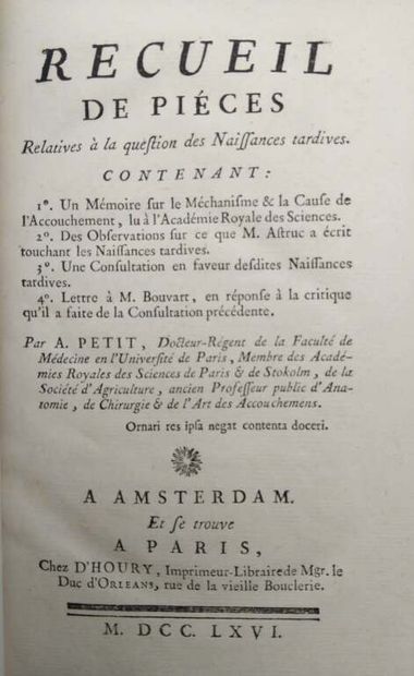 PETIT, Antoine. Recueil de pièces relatives...