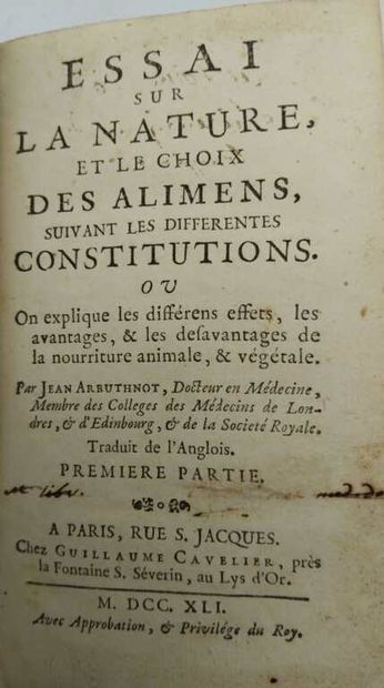 ARBUTHNOT, Jean. Essai sur la nature et le...