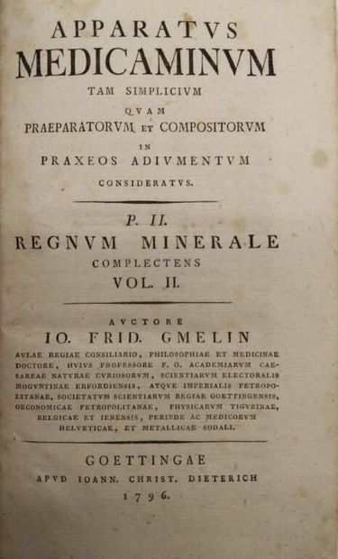 GMELIN, Johann Friedrich. Apparatus medicaminum...