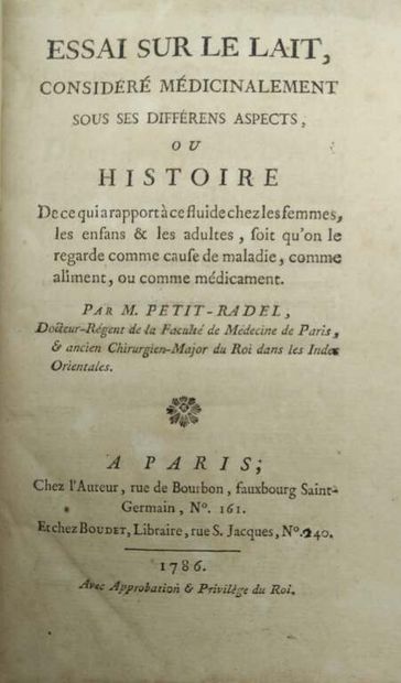 PETIT-RADEL, Philippe. Essai sur le lait,...