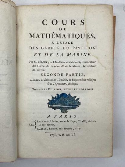 BEZOUT, Etienne. Cours de mathématiques,...
