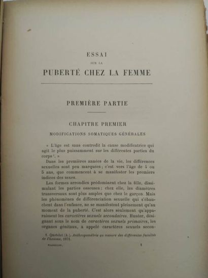 FRANCILLON, Marthe. Essay on puberty in women....