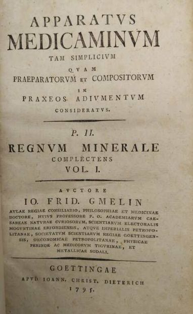 GMELIN, Johann Friedrich. Apparatus medicaminum...