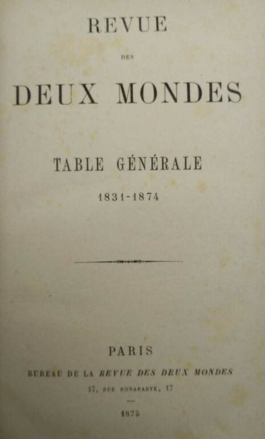 REVUE DES DEUX MONDES. Table générale (1831-1893).
Published...