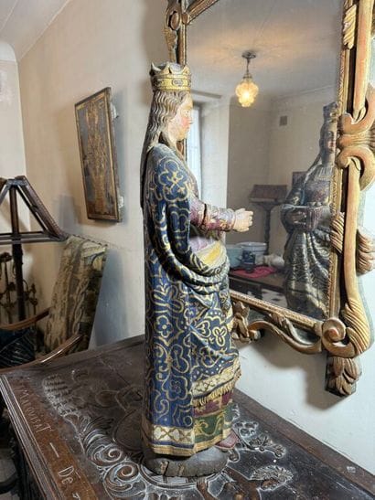 Holy crowned woman in carved, polychromed...