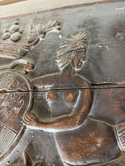 Large chest in natural wood, carved with...