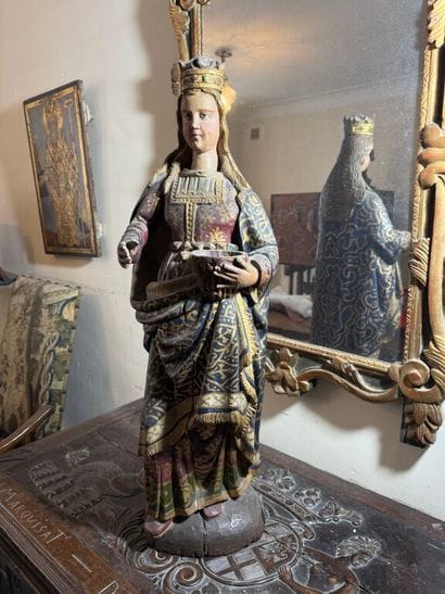 Holy crowned woman in carved, polychromed...