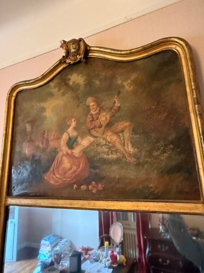 Gilded and stuccoed wood mirror trumeau with...