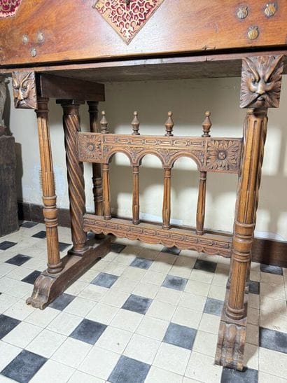 Richly carved walnut and bone bargueño with...