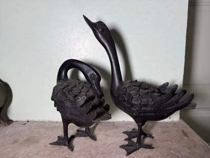 Two geese in cast iron. 
Probably China or...