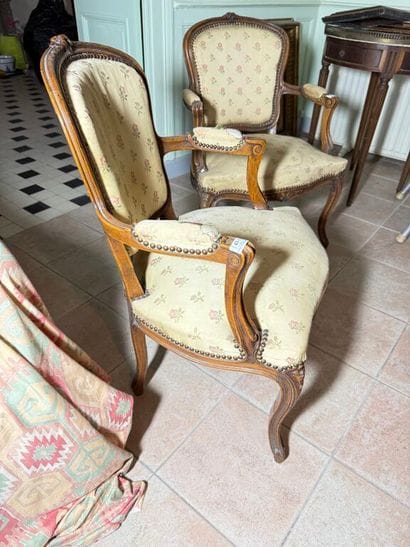 Pair of armchairs in molded wood carved with...