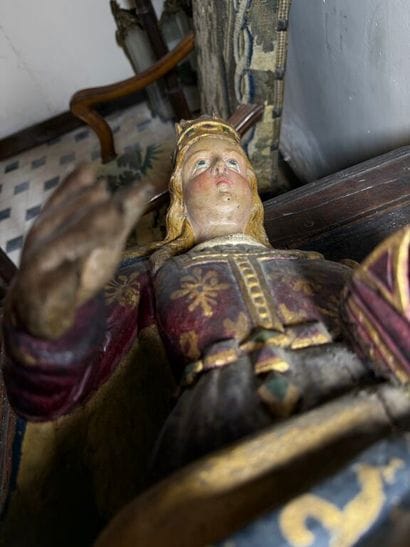 Holy crowned woman in carved, polychromed...