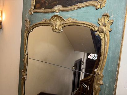 Gilded wood trumeau, green relacquered and...