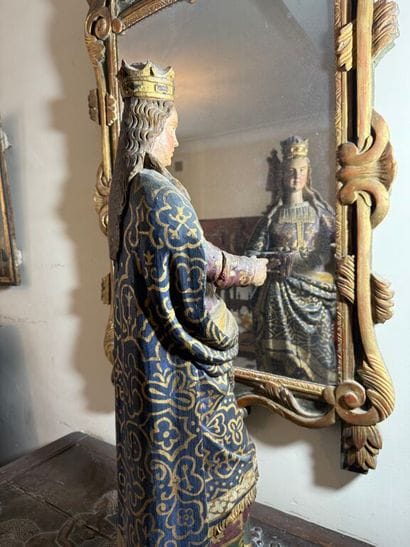 Holy crowned woman in carved, polychromed...
