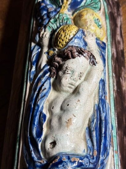 Decorative element in probably Italian earthenware...