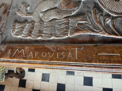 Large chest in natural wood, carved with...