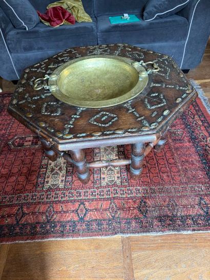 Octagonal brazier table in natural wood with...