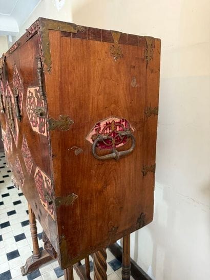 Richly carved walnut and bone bargueño with...