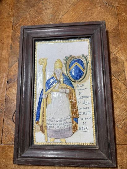Earthenware plaque depicting Saint Malo with...