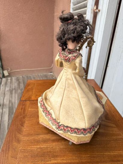 Small harp-playing automaton with bisque...