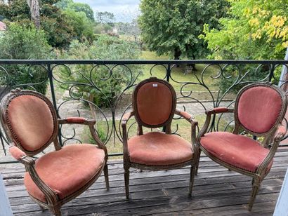 Suite of four cabriolet armchairs in molded...