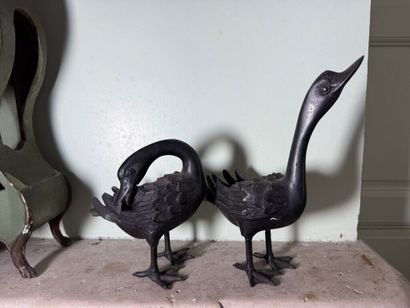 Two geese in cast iron. 
Probably China or...