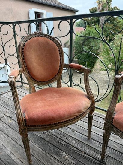 Suite of four cabriolet armchairs in molded...