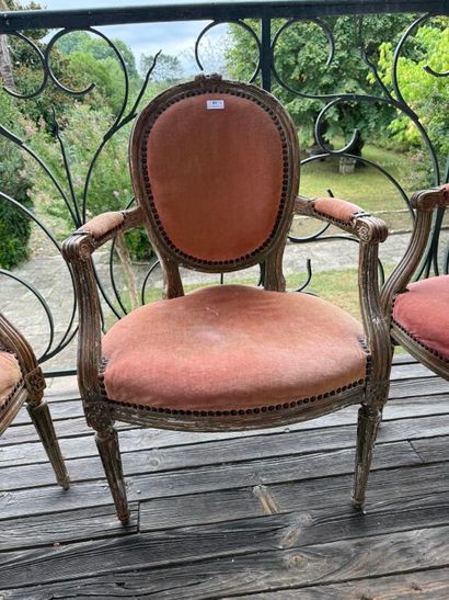 Suite of four cabriolet armchairs in molded...