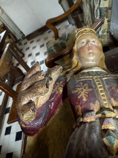 Holy crowned woman in carved, polychromed...