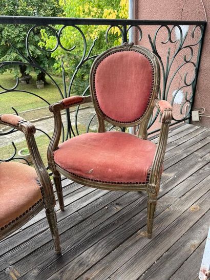 Suite of four cabriolet armchairs in molded...