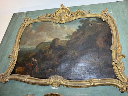 Gilded wood trumeau, green relacquered and...
