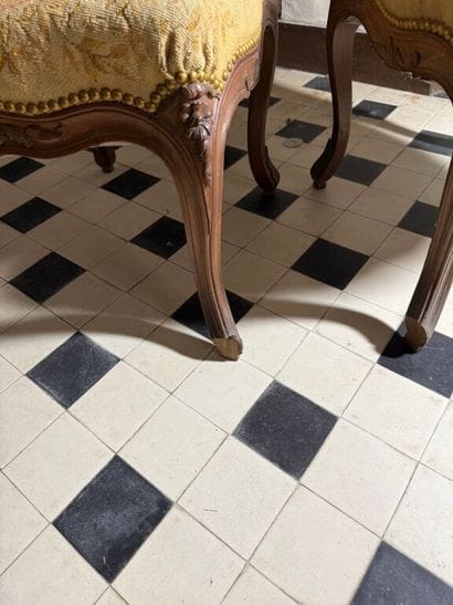 Pair of molded and carved wood chairs decorated...