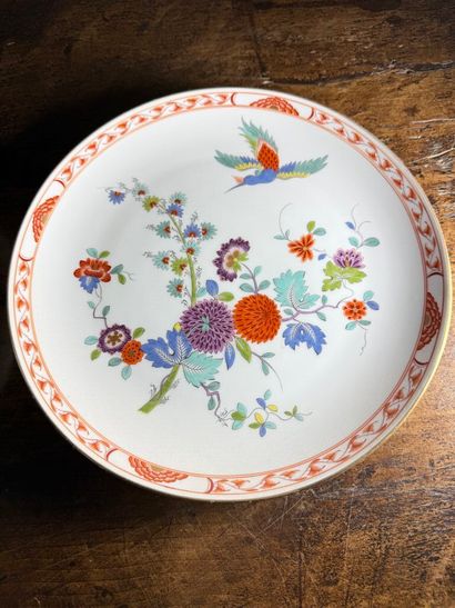 Pair of porcelain dishes with polychrome...