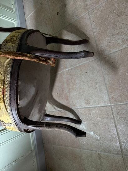 Natural wood armchair, molded and carved...