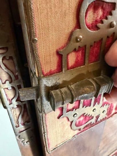 Richly carved walnut and bone bargueño with...