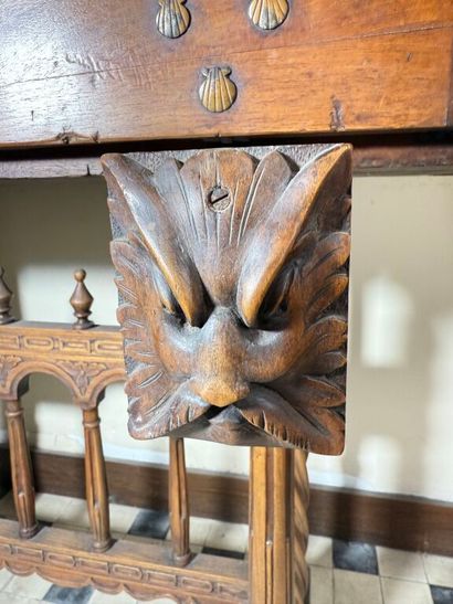 Richly carved walnut and bone bargueño with...