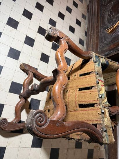 Pair of armchairs in molded natural wood,...