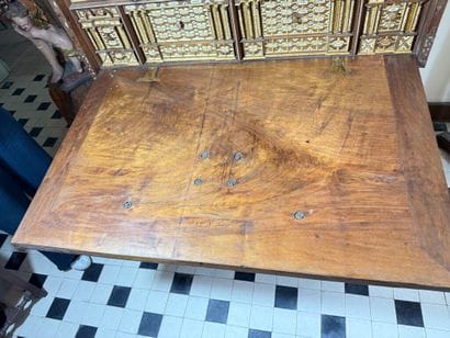 Richly carved walnut and bone bargueño with...