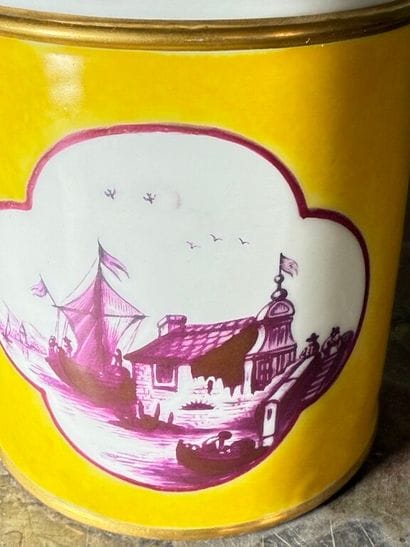 Porcelain chocolate pot with pink cameo decoration...