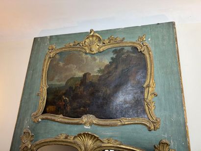 Gilded wood trumeau, green relacquered and...