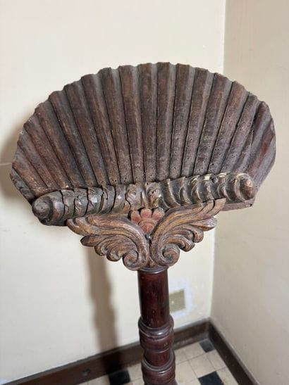 Carved wooden lectern, the shaft with ringed...