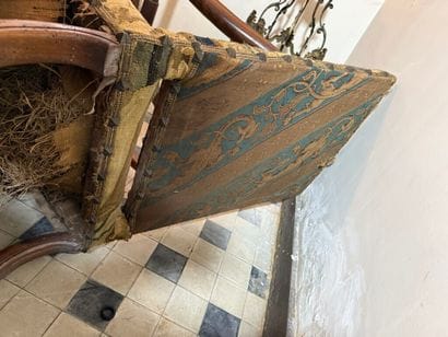 Pair of armchairs in molded natural wood,...