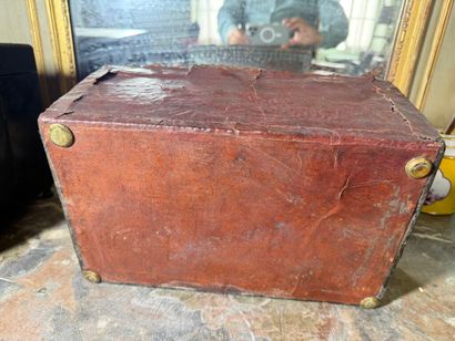 Leather-covered wooden case with studded...