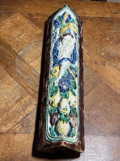 Decorative element in probably Italian earthenware...