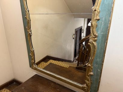 Gilded wood trumeau, green relacquered and...