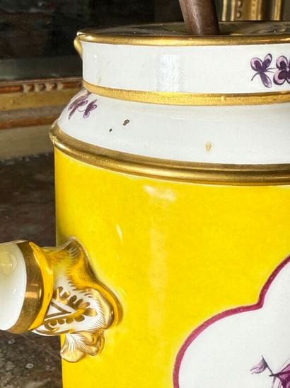 Porcelain chocolate pot with pink cameo decoration...