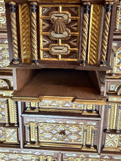 Richly carved walnut and bone bargueño with...