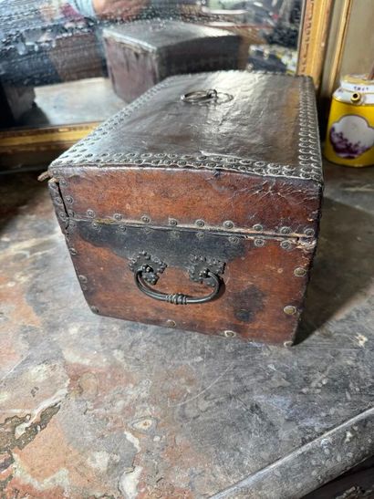 Leather-covered wooden case with studded...
