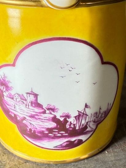 Porcelain chocolate pot with pink cameo decoration...