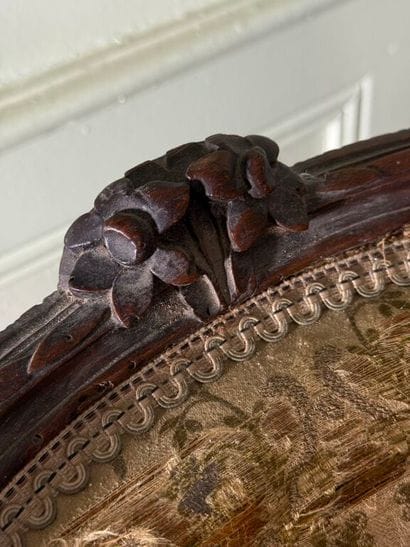 Natural wood armchair, molded and carved...